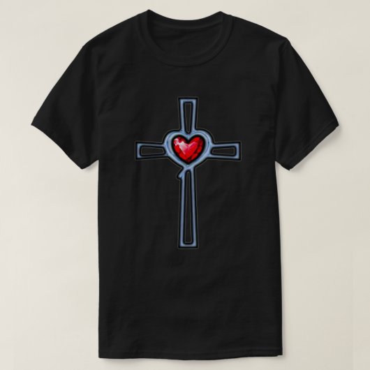 Cross Ruby Red Gemstone Herz T-Shirt (Design vorne)