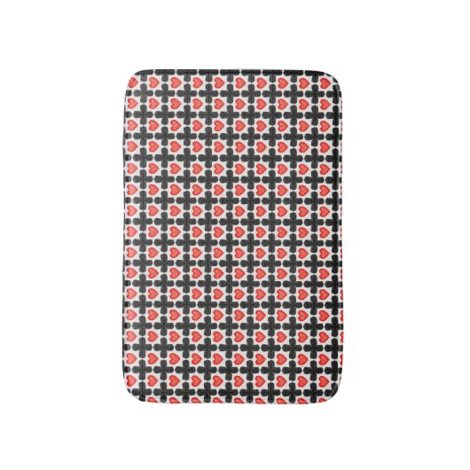 Cross Shaped Checkered Pattern with Red Hearts Badematte (Vorderseite Vertikal)