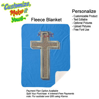Cross Sherpa Blanket with Blue Background Sherpadecke