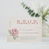 Cross-Stitch Antique Wedding RSVP Card Karte (Stehend Vorderseite)