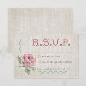 Cross-Stitch Antique Wedding RSVP Card Karte (Vorne/Hinten)