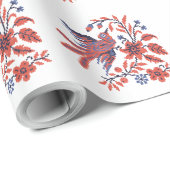 Cross-stitch Charm bird on twig of flowers blossom Geschenkpapier (Rolleneckpunkt)