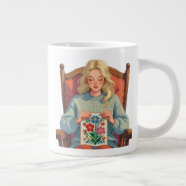 Cross-Stitch-Frau-Design - Kunsthandwerksliebhaber Jumbo-Tasse