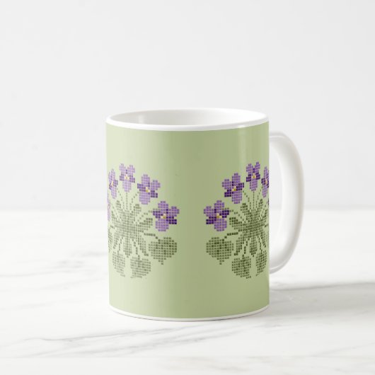 "Cross-Stitch" Violets Coffee Tasse (VorderseiteRechts)