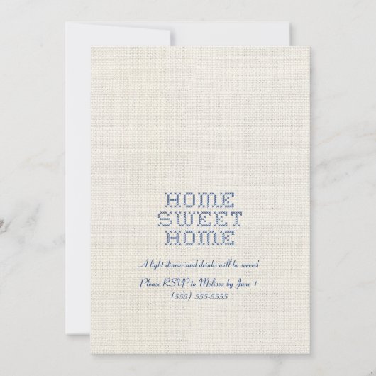 Cross-Stitch Zuhause Sweet Zuhause Blue Housewarmi Einladung (Rückseite)