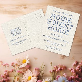 Cross-Stitch Zuhause Sweet Zuhause Blue Housewarmi Postkarte