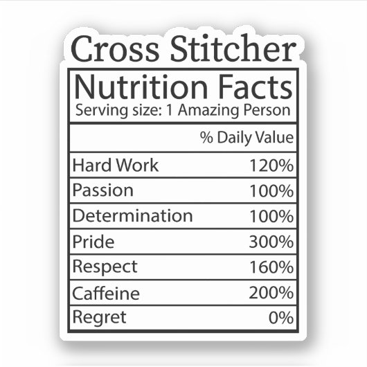 Cross Stitcher Nutrition Fakten, Cross Stitch Aufkleber (Vorderseite)