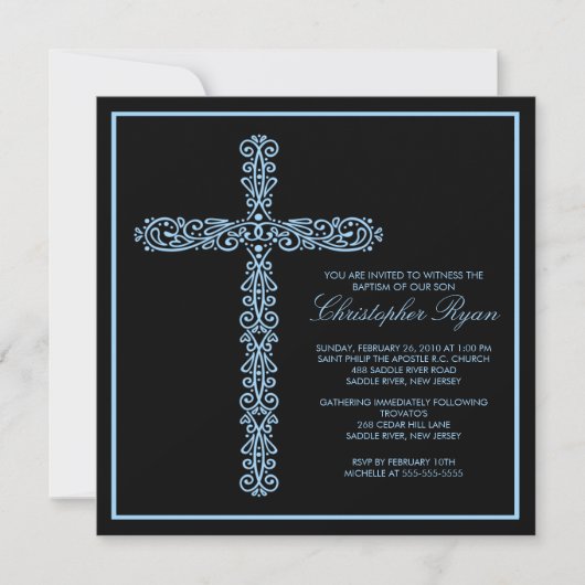 Cross-Taufe Christening Boy-Taufe Einladung (Vorderseite)