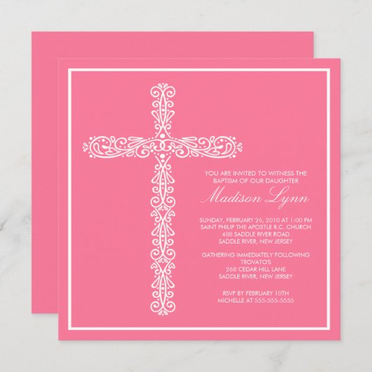 Cross-Taufe Christening Girl-Taufschein-Initiative Einladung (Vorne/Hinten)