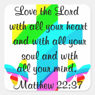 CROSS UND BUTTERFLY MATTHEW 22:37-DESIGN QUADRATISCHER AUFKLEBER
