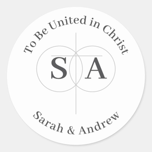 Cross und Rings Monogram Wedding Runder Aufkleber (Vorderseite)