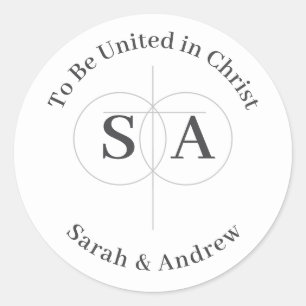 Cross und Rings Monogram Wedding Runder Aufkleber