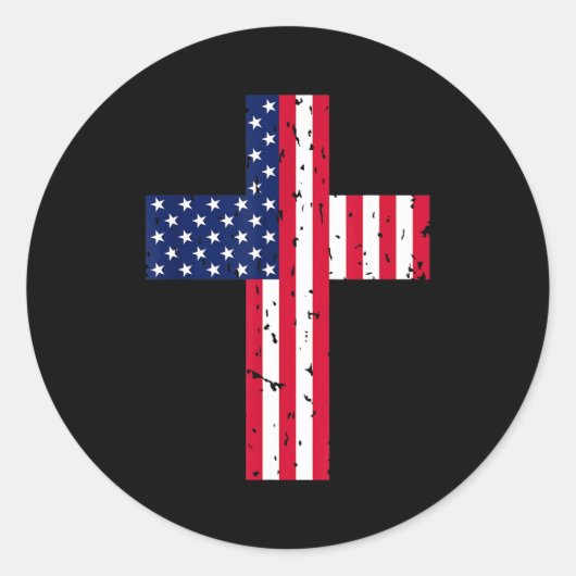 Cross Usa Flag Christian Religious Us America Fait Runder Aufkleber (Vorderseite)