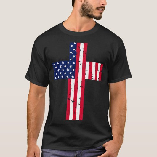 Cross Usa Flag Christian Religious Us America Fait T-Shirt (Vorderseite)