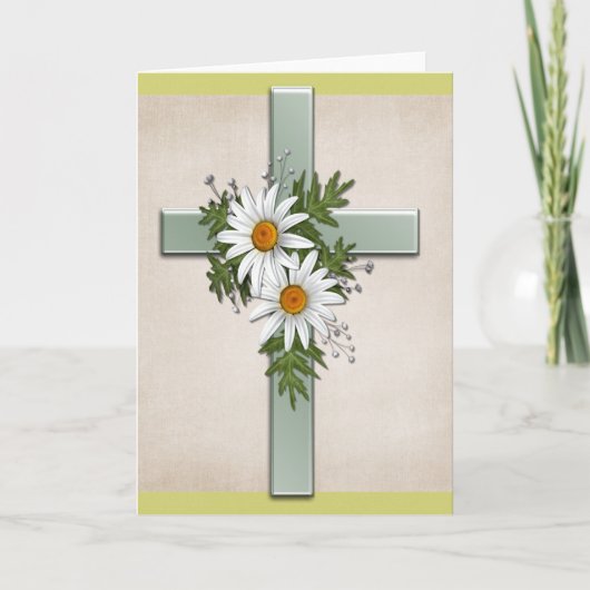 Cross w Daisy Blume Christliche Grußkarte Karte (Vorderseite)