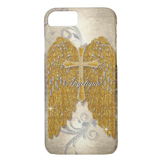 Cross w Glitzer Diamond Jewel Look Angel Wings Case-Mate iPhone Hülle (Rückseite)