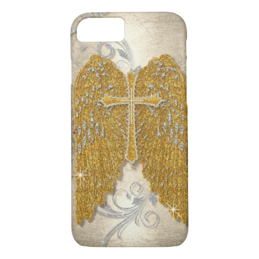 Cross w Glitzer Diamond Jewel Look Angel Wings Case-Mate iPhone Hülle (Rückseite)