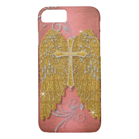 Cross w Glitzer Diamond Jewel Look Angel Wings Case-Mate iPhone Hülle (Rückseite)