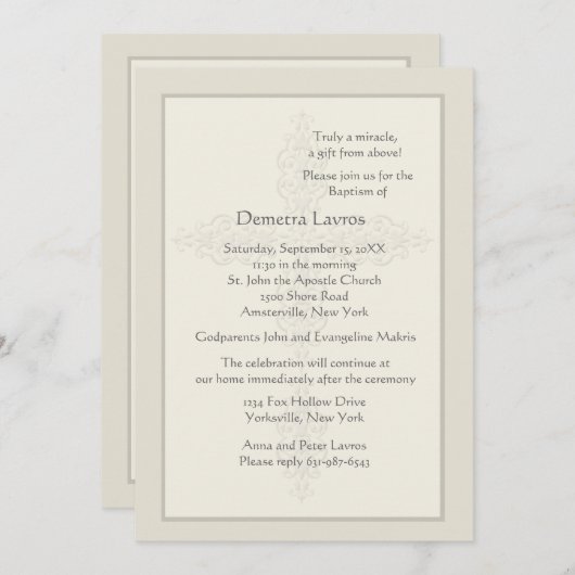 Cross Watermark Ecru Religiöse Einladung (Vorne/Hinten)