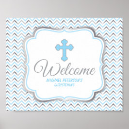 Cross Welcome Sign Blue & Silver Poster