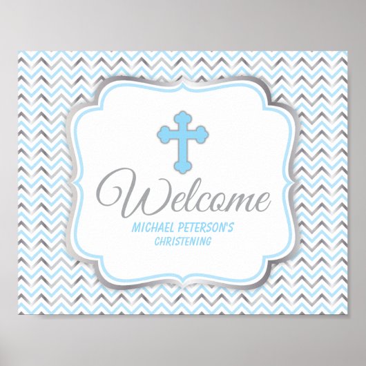 Cross Welcome Sign Blue & Silver Poster (Vorne)