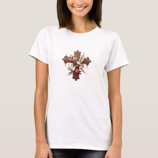 Cross with Doves - Christian Faith Inspirational D T-Shirt (Vorderseite)