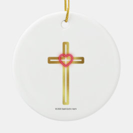 Cross with Heart in the Middle - round,  Keramik Ornament