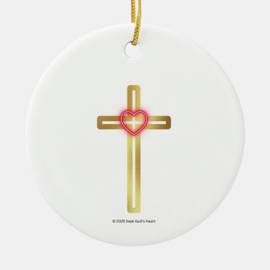 Cross with Heart in the Middle - round, Keramik Ornament (Vorne)