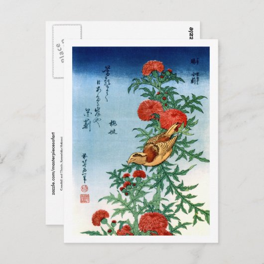Crossbill & Thistle Hokusai japanische Kunst Postkarte (Vorne/Hinten)