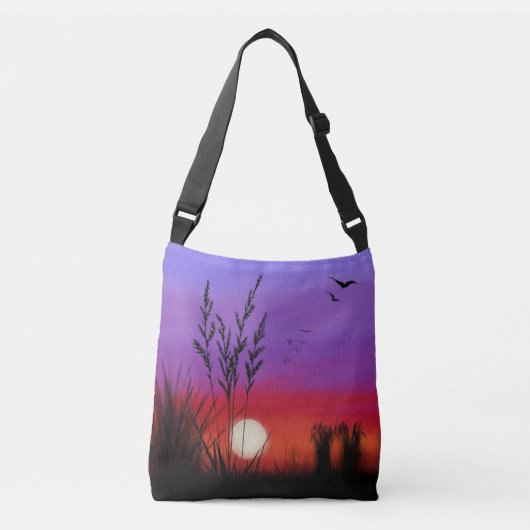 Crossbody-Bag-Malerei am Sunset Lake Tragetaschen Mit Langen Trägern (Vorderseite)