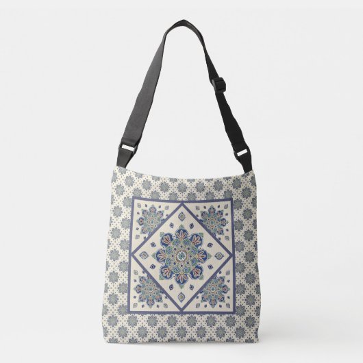 CrossBody Bag mit blauen und grünen Medallionen Tragetaschen Mit Langen Trägern (Vorderseite)