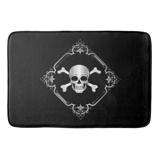 Crossbones/Piratenflagge/Pirate/Schwarz/Silber Bad Badematte (Vorderseite)