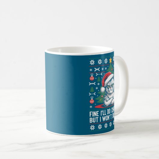 Crossed Arms Cat Funny Christmas Ugly Sweater Long Kaffeetasse (VorderseiteRechts)