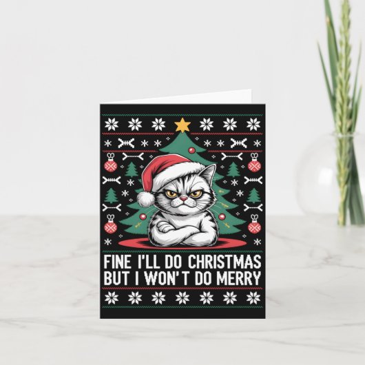 Crossed Arms Cat Funny Christmas Ugly Sweater Long Karte (Vorderseite)