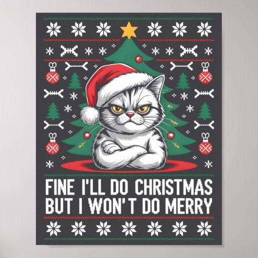Crossed Arms Cat Funny Christmas Ugly Sweater Long Poster (Vorne)