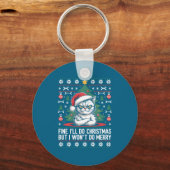 Crossed Arms Cat Funny Christmas Ugly Sweater Long Schlüsselanhänger (Vorderseite)