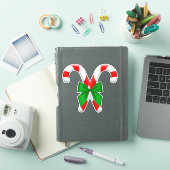 Crossed Candy Canes mit Big Green Bow Stickers Aufkleber