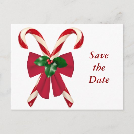 Crossed Candy Canes mit Bow Postcard Ankündigungspostkarte (Vorderseite)