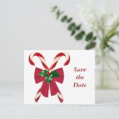 Crossed Candy Canes mit Bow Postcard Ankündigungspostkarte (Stehend Vorderseite)