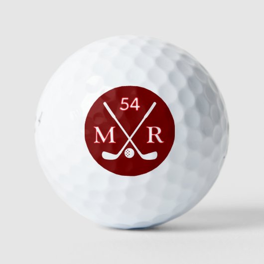 Crossed Clubs und Golfer Initials rot Golfball (Vorderseite)