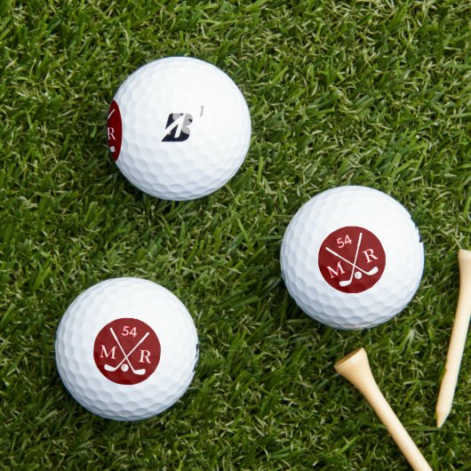 Crossed Clubs und Golfer Initials rot Golfball (Insitu Gras)
