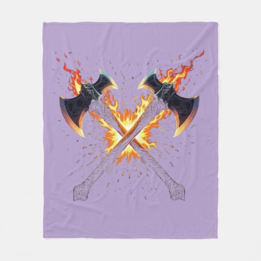Crossed Fantasy Axes with Fiery Energy – Powerful  Fleecedecke (Vorderseite)