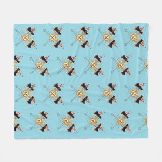 Crossed Fantasy Axes with Fiery Energy – Powerful  Fleecedecke (Vorderseite (Horizontal))