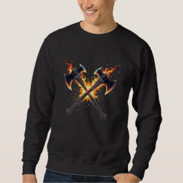 Crossed Fantasy Axes with Fiery Energy – Powerful  Sweatshirt