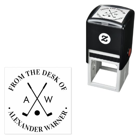 Crossed Golf Clubs Golf Ball Monogram"desk of Permastempel (Beispiel)