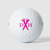 Crossed Golf Tees Personalized Initials Hot Pink Golfball (Vorderseite)