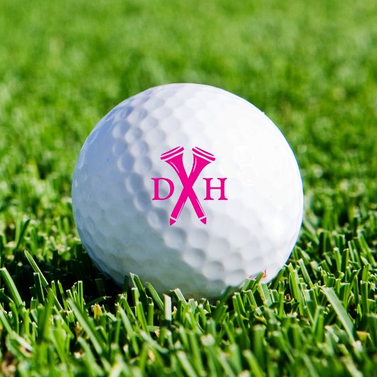 Crossed Golf Tees Personalized Initials Hot Pink Golfball