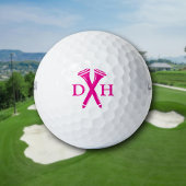 Crossed Golf Tees Personalized Initials Hot Pink Golfball