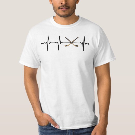 Crossed Ice Hockey Sticks ECG Heartbeat Pulse Bv T-Shirt (Vorderseite)