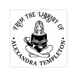 Crossed Leged Girl Reading #2 Bibliotheksname Permastempel